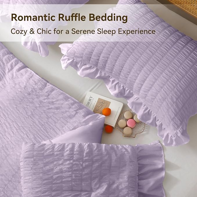 JOLLYVOGUE Lavender Queen Comforter Set, 3 Pieces Seersucker Comforters Queen - Image 5