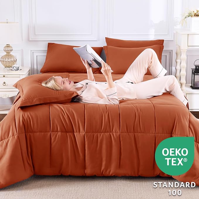 CozyLux Queen Comforter Set Terracotta - Image 3