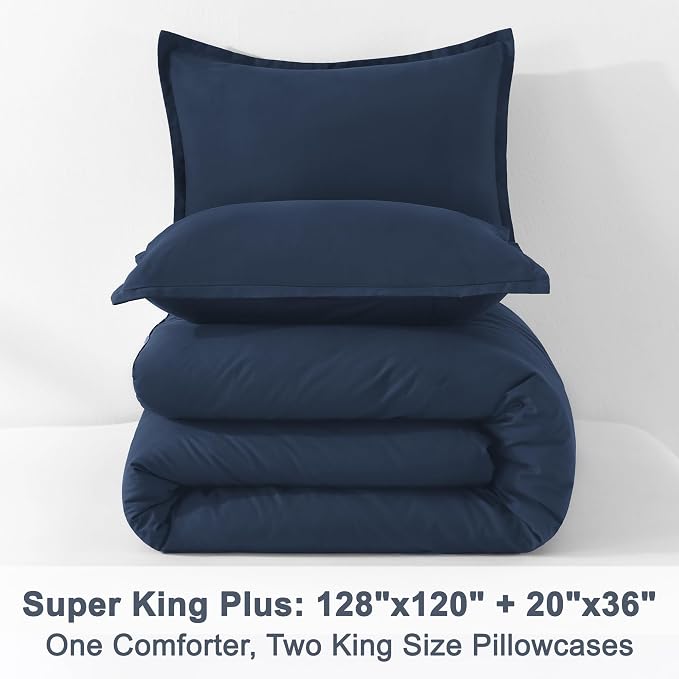 Litanika Navy Blue Oversized King Comforter Set Super King Plus Size, 3 Pieces - Image 9