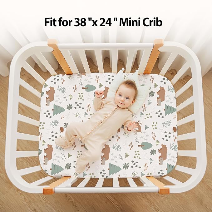 Baby Mini Crib Sheets Boy, Portable 38”x26” Pack and Play Sheets Fitted - Image 4