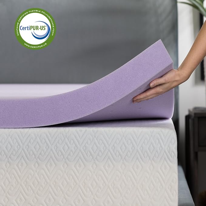 Lucid 3 Inch Lavender Memory Foam Mattress Topper, California King Size – - Image 4