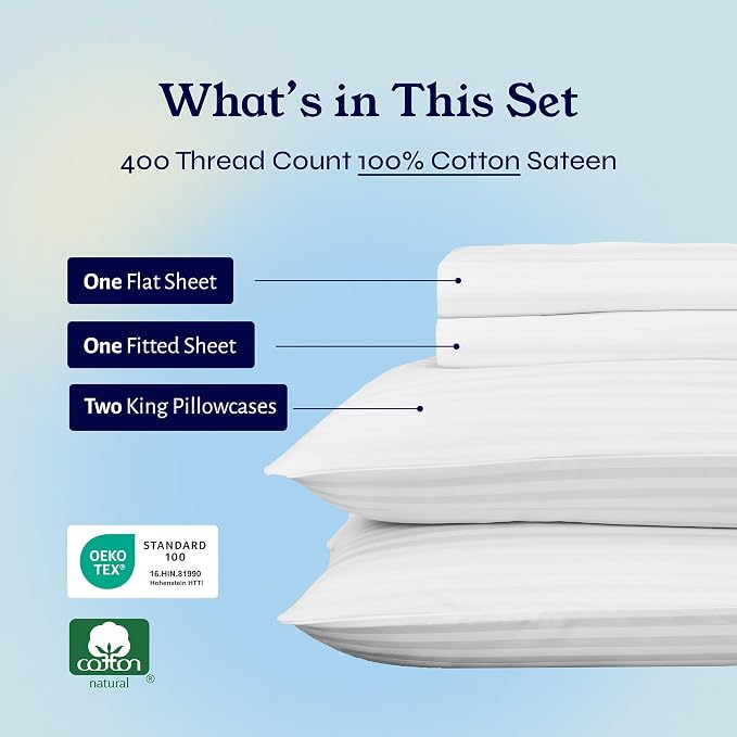 California Design Den Soft 100% Cotton King Sheet Set, 400 TC Good Housekeeping - Image 4