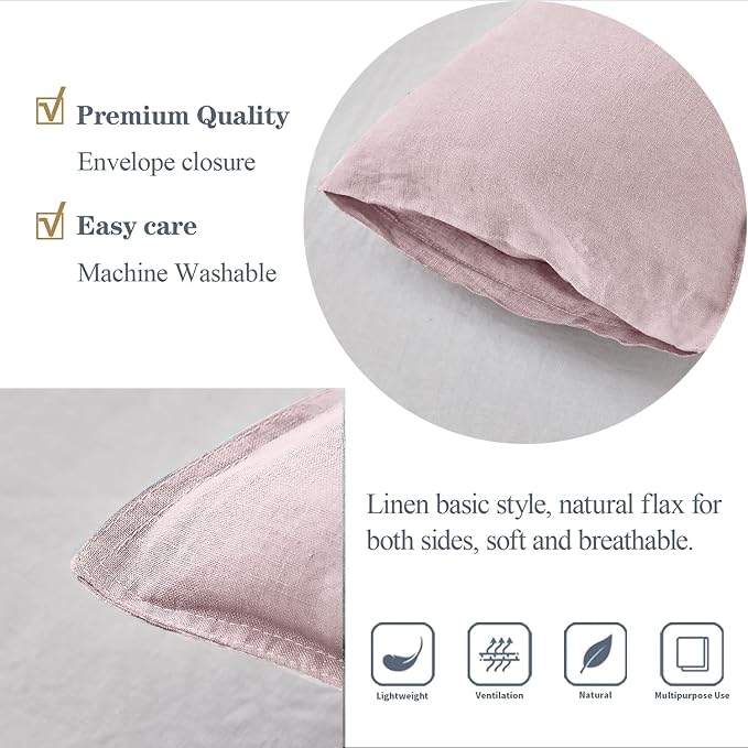 Simple&Opulence 100% Linen Lumbar Pillow Cover 12 x 20 Inches Set of 2 - Image 3