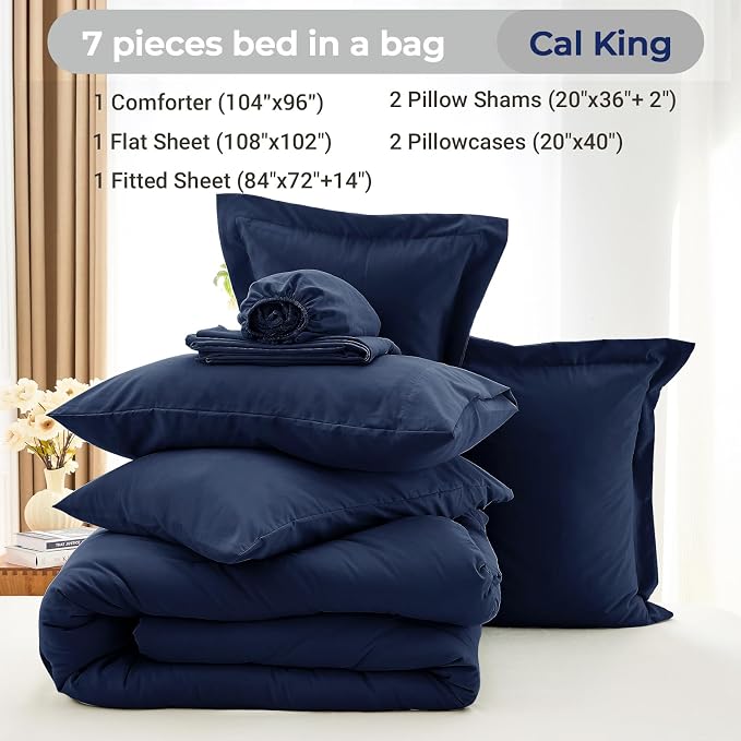 MUXHOMO 7 Pieces California King Comforter Set, Soft Bed in a Bag Cal King Size - Image 4