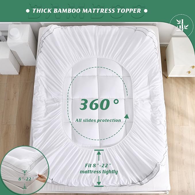 GRT Pillowtop Mattress Topper Full Size, Rayon from Bamboo Mattress Cover Padded - Image 5