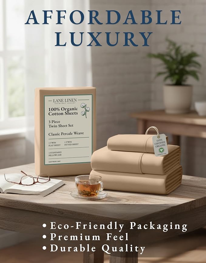 LANE LINEN 100% Organic Cotton Sheets Set Pure Long- Staple Percale Weave - Image 8
