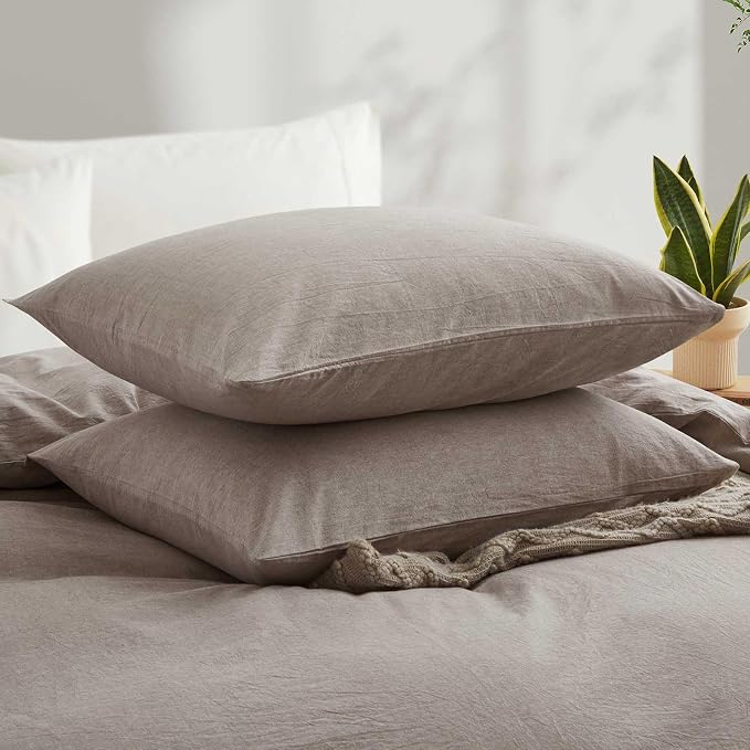100% Cotton Duvet Cover Full Size, Mauve Brown Linen-Like Natural Bedding Set - Image 3
