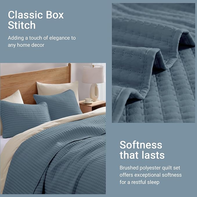 WRENSONGE Queen Quilt-3 Pieces Lightweight Bedspreads Oxford Blue Queen Size - Image 5