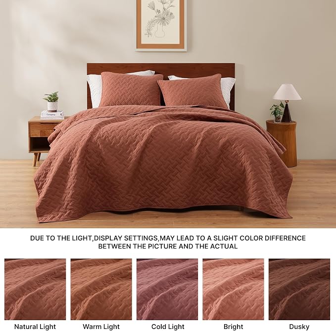 WRENSONGE Queen Quilt-3 Pieces Weave Autumn Leaf Bedspreads Queen Size Quilt - Image 7