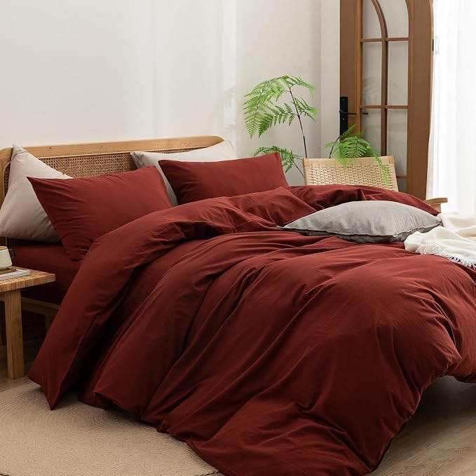 BESTOUCH Duvet Cover Set 100% Washed Cotton Linen Feel Super Soft Comfortable - Image 5