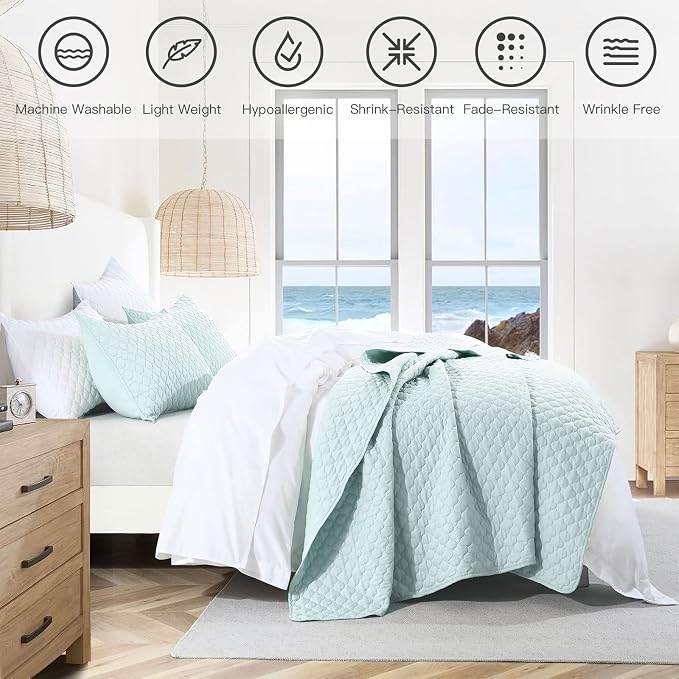 HORIMOTE HOME Quilt King Size Aqua Blue, Lightweight Quilt - Image 4