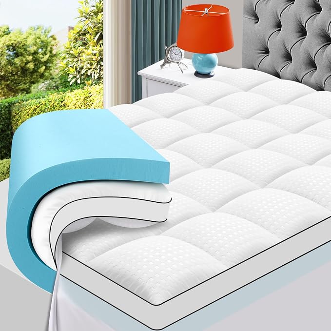 MASVIS King Size Dual Layer 4 Inch Memory Foam Mattress Topper, 2 Inch Gel by MASVIS