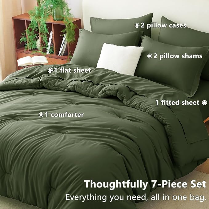 CozyLux Oversized King Comforter Set Olive Green, 7 Pieces Bed in a Bag - Image 7