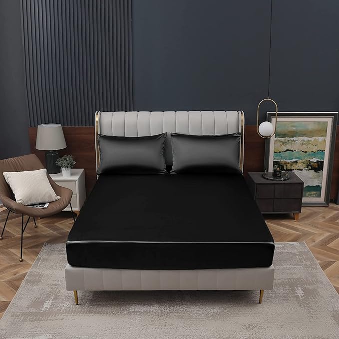 Homiest Black Satin Fitted Twin XL Size Deep Pocket Luxury & Ultra Soft Bedding - Image 2