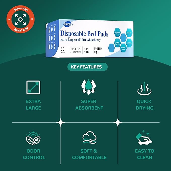 MILDPLUS 50 Count Disposable Bed Pads, 30x36 Inch Extra Large Incontinence - Image 4