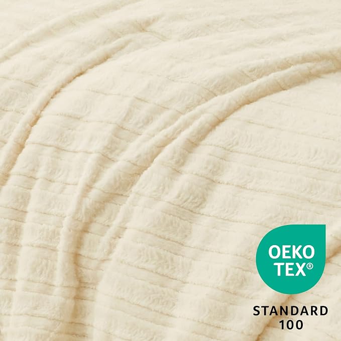 BEDELITE Fleece King Comforter Set -Super Soft & Warm Fluffy Cream White Faux - Image 5