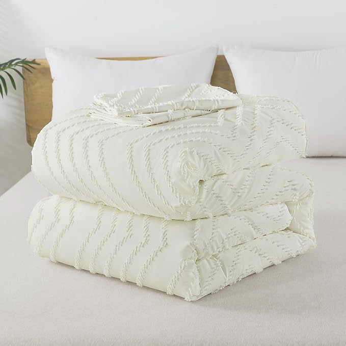 Andency Ivory Comforter Set Queen Size, Boho Soft Warm Tufted Bedding Comforter - Image 7