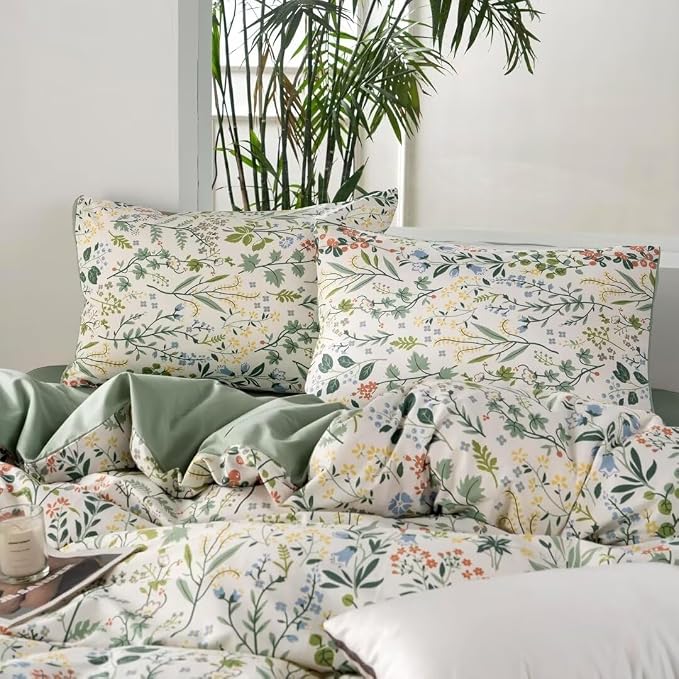 MKXI Wildflower Duvet Cover Set Sage Green Spring Floral Bedding Set Rustic - Image 5