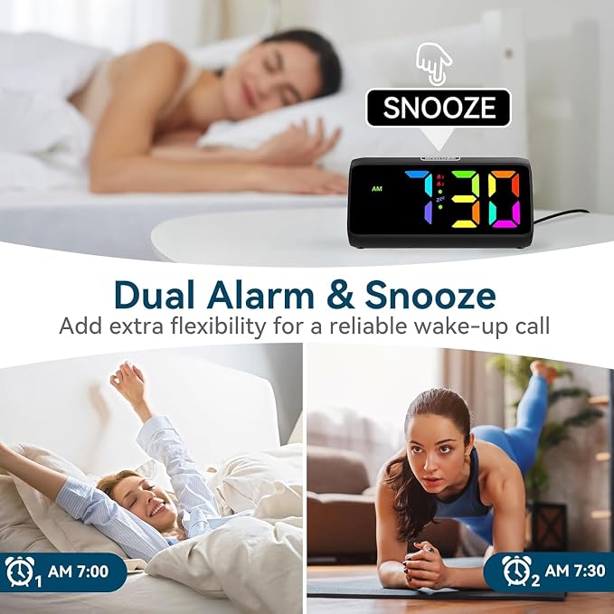 Netzu Loud Alarm Clock for Heavy Sleepers, RGB Alarm Clocks for Bedrooms - Image 4