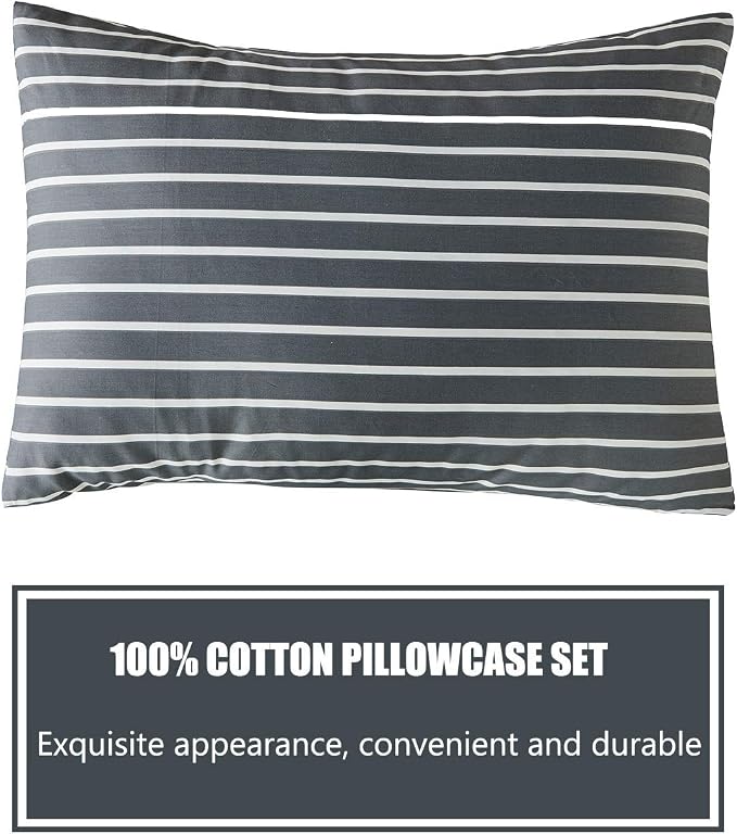 JELLYMONI 100% Natural Cotton 2pcs Striped Duvet Cover Sets, Dark Grey Duvet - Image 8