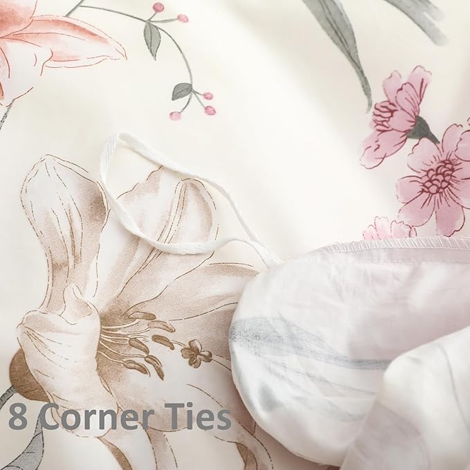 OAITE Duvet Cover Set King Size Floral Pattern 600 Thread Count Ultra Soft 100% - Image 7