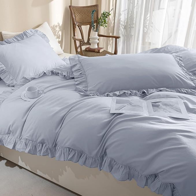 QSH Ruffle Duvet Cover Queen Size Washed Cotton - Image 6