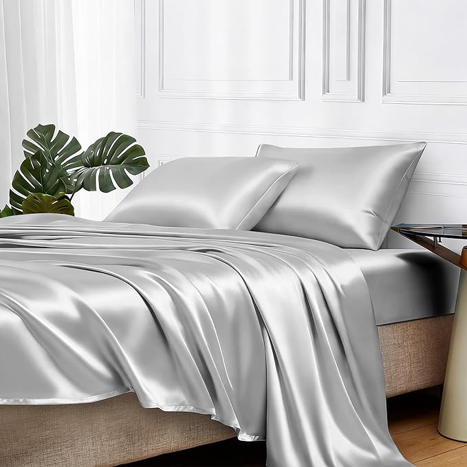 MR&HM Satin Bed Sheets, Queen Size Sheets Set by MRHM