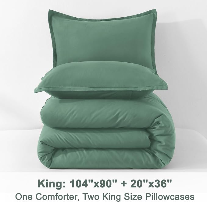 Litanika Comforters King Size Haze Green, 3 Pieces Lightweight Solid Bedding - Image 9