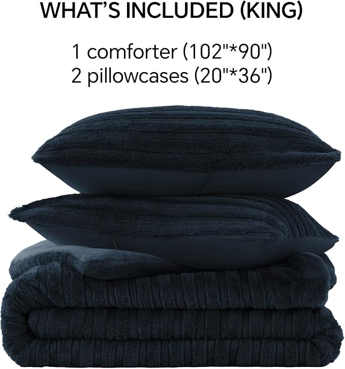 BEDELITE Fleece King Comforter Set -Super Soft & Warm Fluffy Navy Faux Fur - Image 8