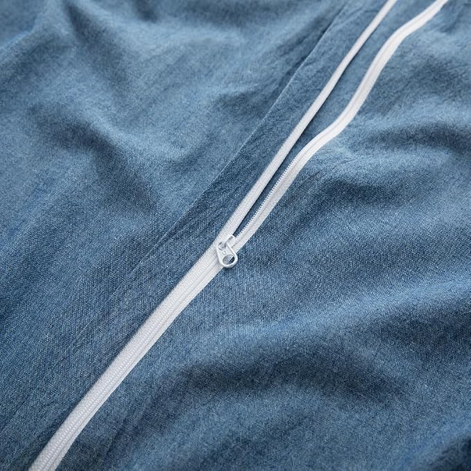 LOVQUE 100% Washed Cotton Duvet Cover Twin Size, Denim Blue Fade-Resistant - Image 5
