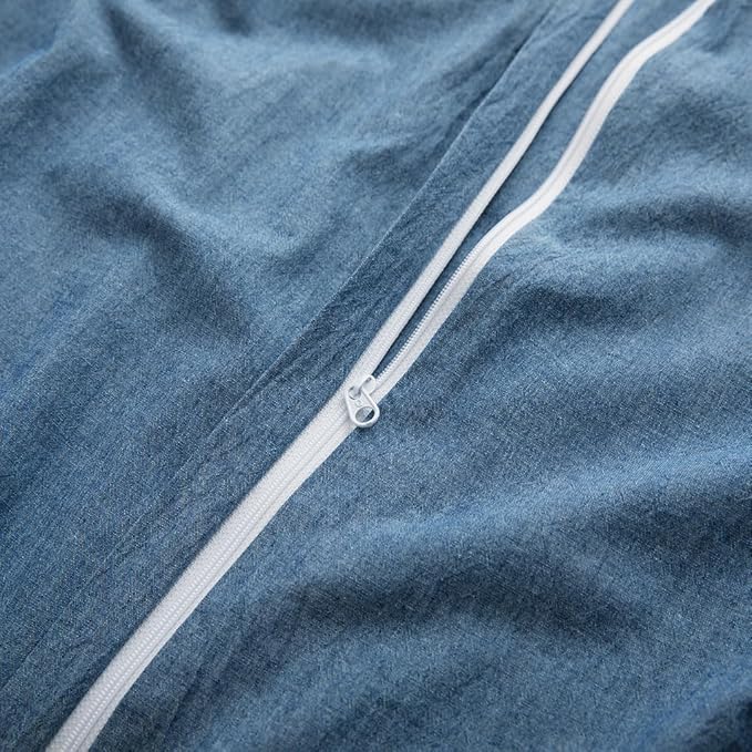 LOVQUE 100% Washed Cotton Duvet Cover Queen Size, Denim Blue Fade-Resistant - Image 5