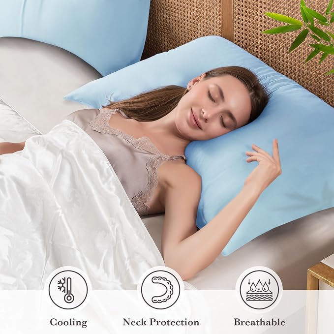 Curved Pillow Case Queen Size, Side Sleeper Pillow Cases Cover Cooling Rayon - Image 3