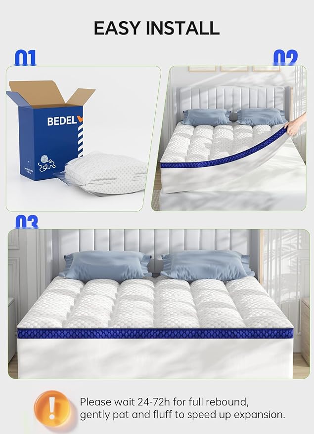 BEDELITE Full Mattress Topper 3 Inch Thick Mattress Pad, Plush Pillow Top Bed - Image 6