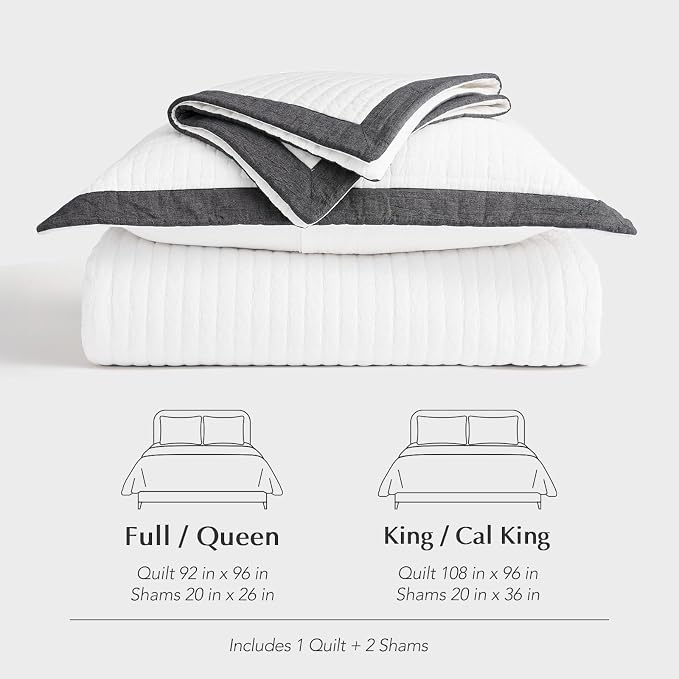 EVERGRACE Cotton Border Frame Tack-Stitch Quilt Bedding Set King Size, Coastal - Image 8