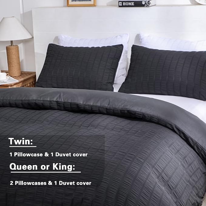 AveLom Seersucker Duvet Cover Set Queen Size, 3 Pieces, Textured Duvet Cover - Image 6