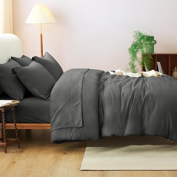 CozyLux Full Size Comforter Sets Dark Grey, 7 Pieces Bed in a Bag Full - Image 8