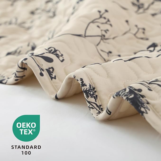 JANZAA Quilts Queen Size Beige Quilt Botanical - Image 2