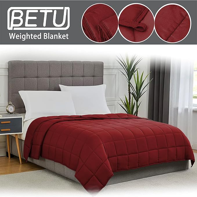 Red Weighted Blanket for Adults 12lbs, Twin Full Size Cooling Heavy Throw - Image 3