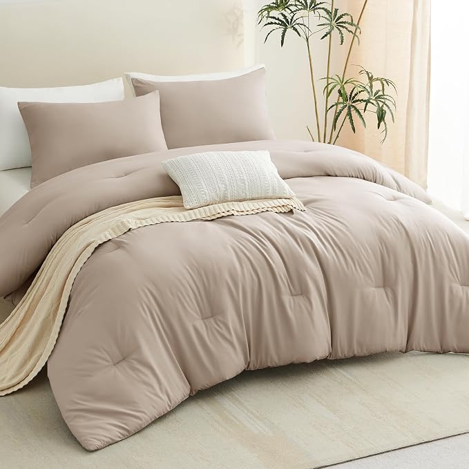 CozyLux Queen Comforter Set Wheat, 3 Pieces Solid Comforters Queen Size - Image 8