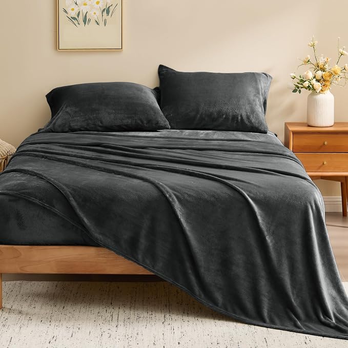 BEDELITE Flannel Sheets King Size Dark Grey - Image 2