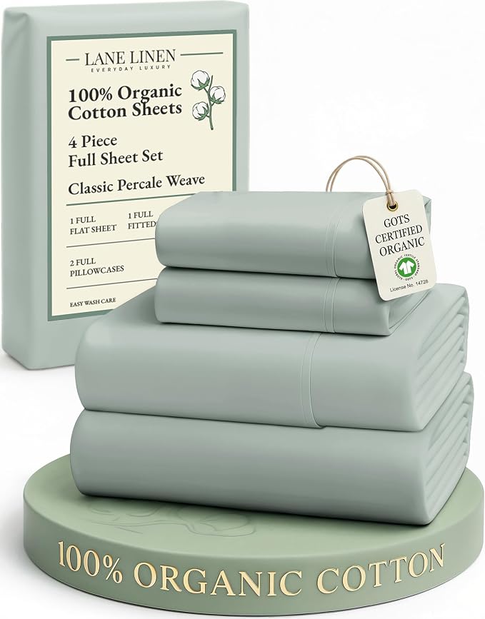 LANE LINEN 100% Organic Cotton Full Sheets Set, Soft & Comfy Percale Weave by LaneLinen