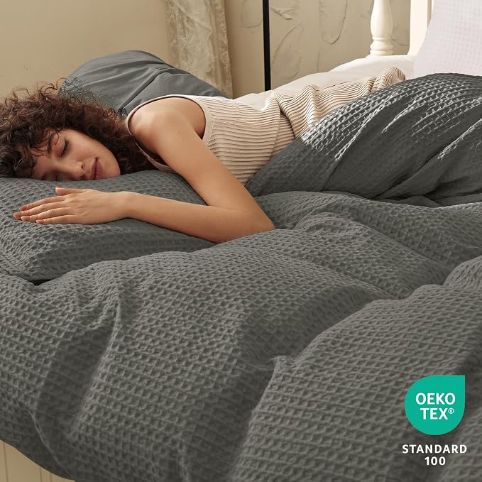 PHF Waffle Weave Duvet Cover Set King Size, No Snagging Ultra Soft Luxury - Image 2