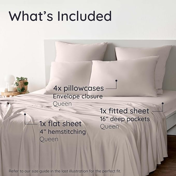 Bambaw 100% Viscose Derived from Bamboo Sheets Queen Size Set – 6pcs Cooling - Image 2