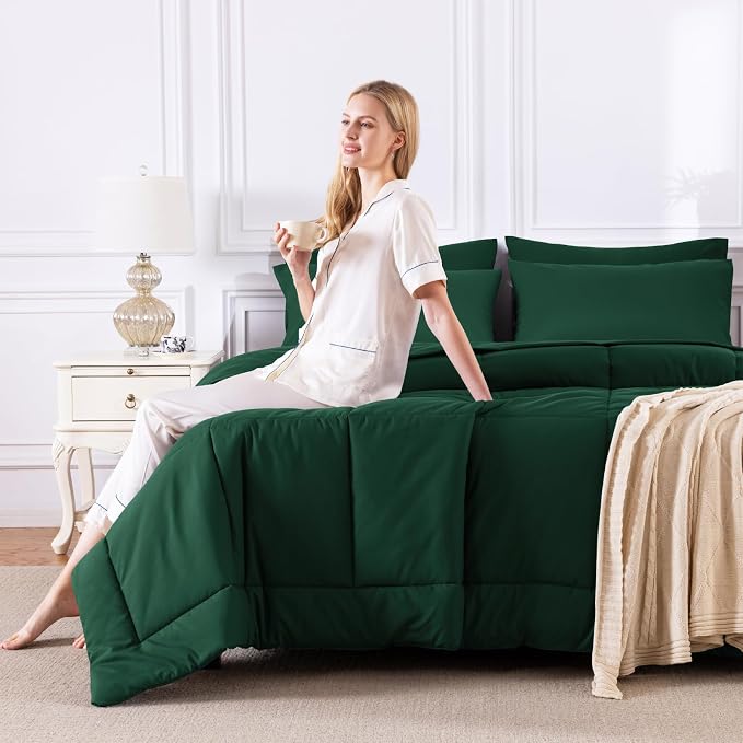 CozyLux Oversized King Comforter Sets Emerald Green, 7 Pieces Bed in a Bag - Image 7