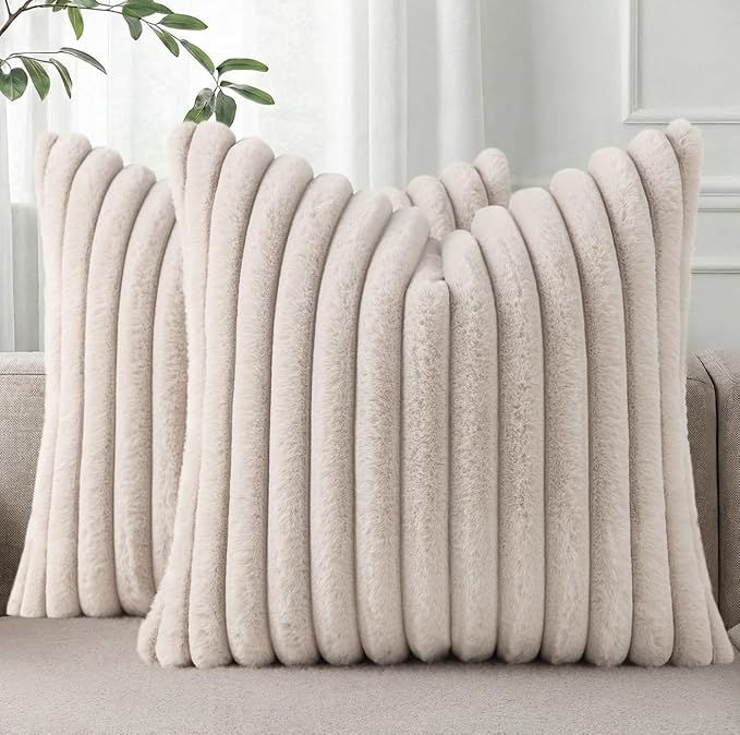 Pallene Faux Fur Plush Throw Pillow Covers 20x20 Set of 2, Luxury Soft Fluffy by PALLENE