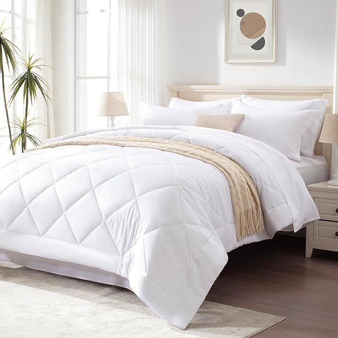 Love's cabin Full Comforter Set White, 7 Pieces Full Bed in a Bag, All Season by Lovescabin