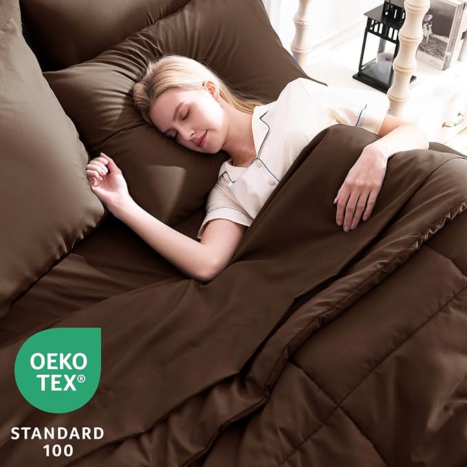 CozyLux Full Size Comforter Sets Brown, 7 Pieces Bed in a Bag, All Season - Image 3
