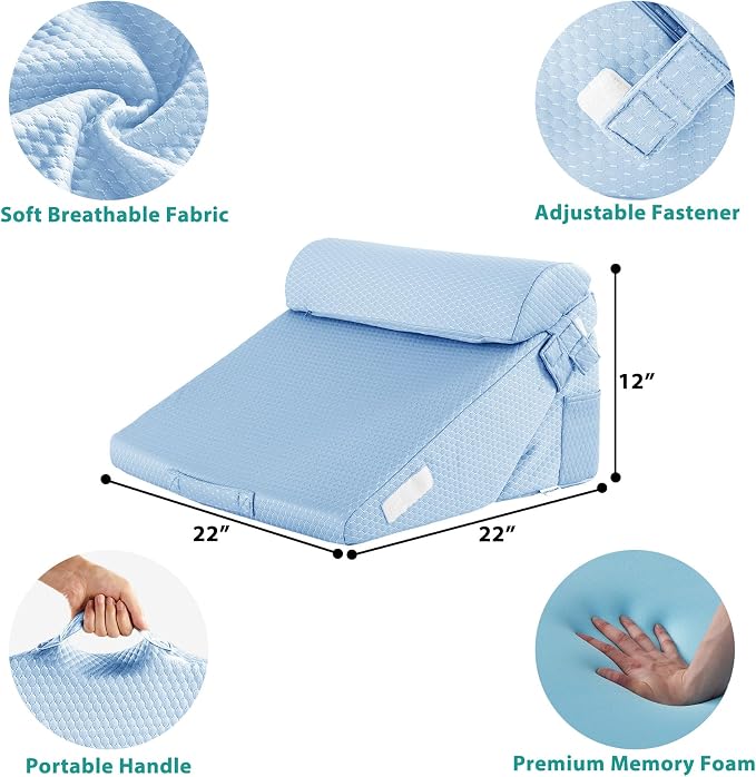 Bedluxe 3Pcs Orthopedic Bed Wedge Pillow Set, Foam Wedge Pillow Post Surgery - Image 2