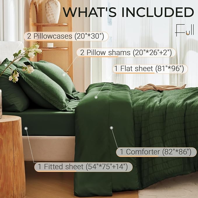 MUXHOMO 7 Pieces Full Comforter Set, Seersucker Bed in a Bag Full Size - Image 4