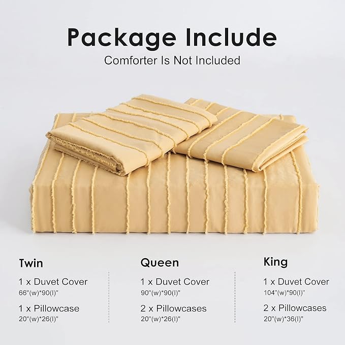 WARMDERN Yellow Boho Duvet Cover Set King Size, Striped Textured Duvet Cover - Image 6